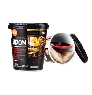 Instant Udon Cup Nudeln, Spicy Chili (scharf), Südkorea, Allgroo, 173 g