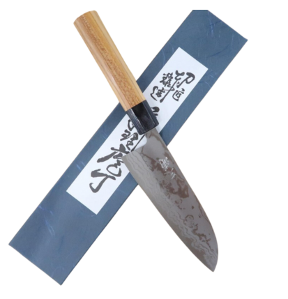 Japanese Santoku Knife, Carbon blue 2 - Ginryu damascus / Japanisches Santoku Damastmesser 16.5cm
