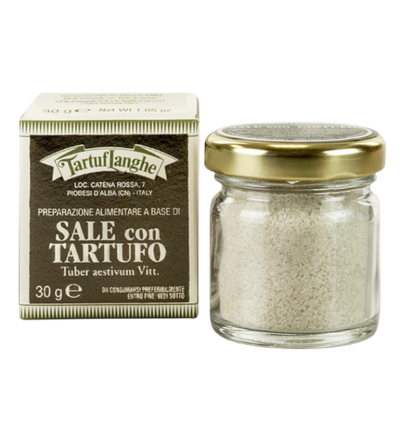 Tartuflanghe - Französisches Meersalz mit Sommertrüffel 30g, Salz auf Guèrande mit Schwarzem Trüffel (tuber aestivum)