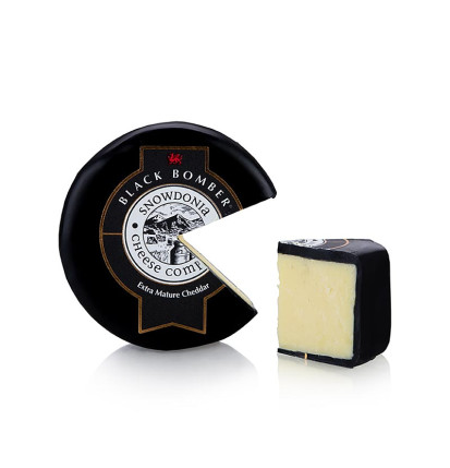 Snowdonia - Little Black Bomber, gereifter Cheddar Käse, schwarzer Wachs, 200 g