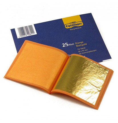 Gold - Blattgold Heftchen, 22 Karat, 80 x 80 mm, E175, 25 Blatt